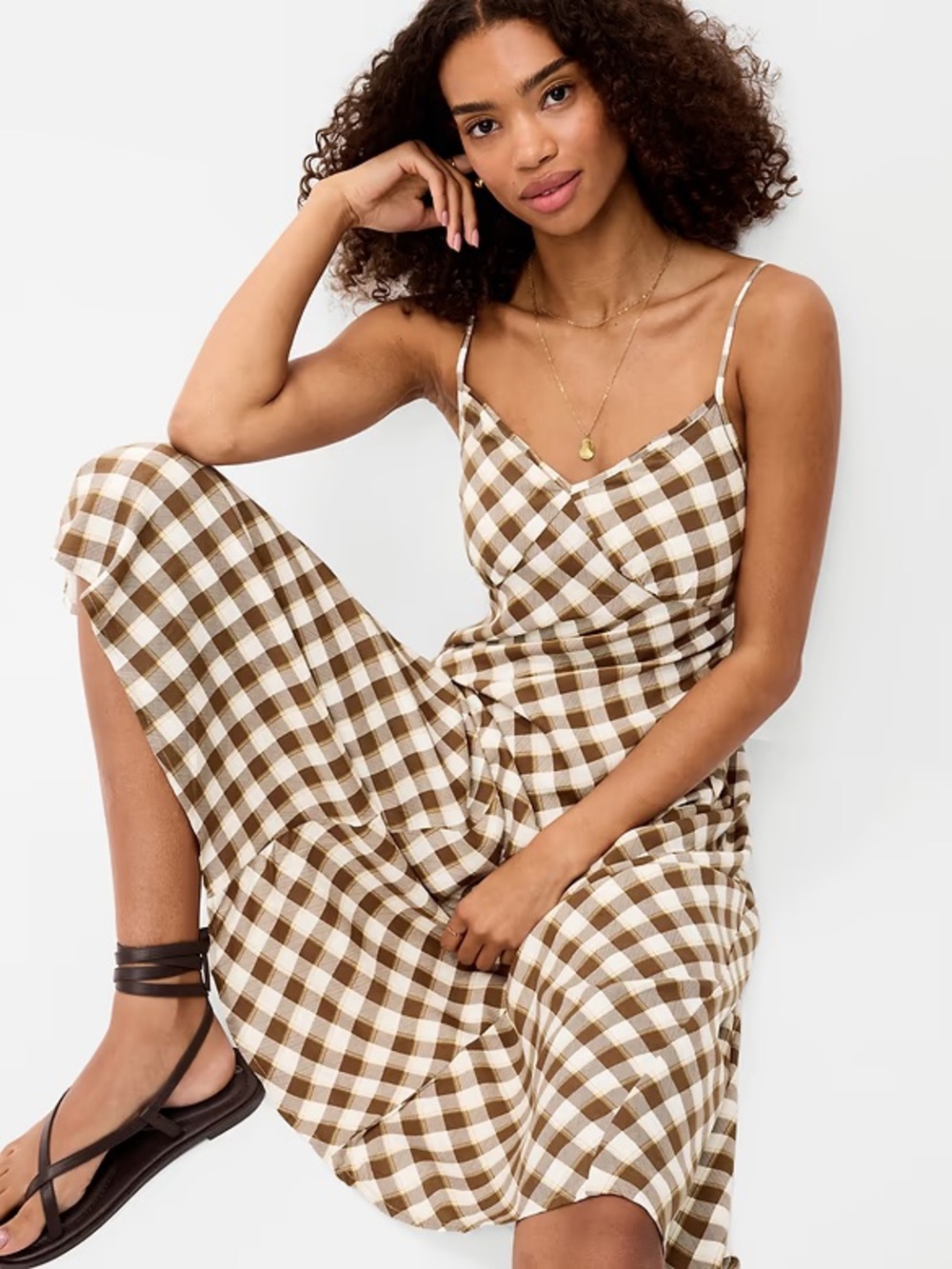 Women’s Brown Gingham Slip Dress